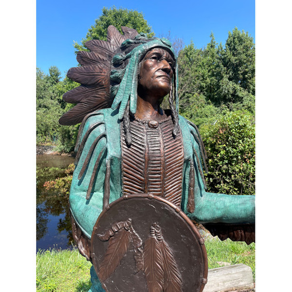 Chief With Spear Life Size Bronze Sculpture Spear Native American Art